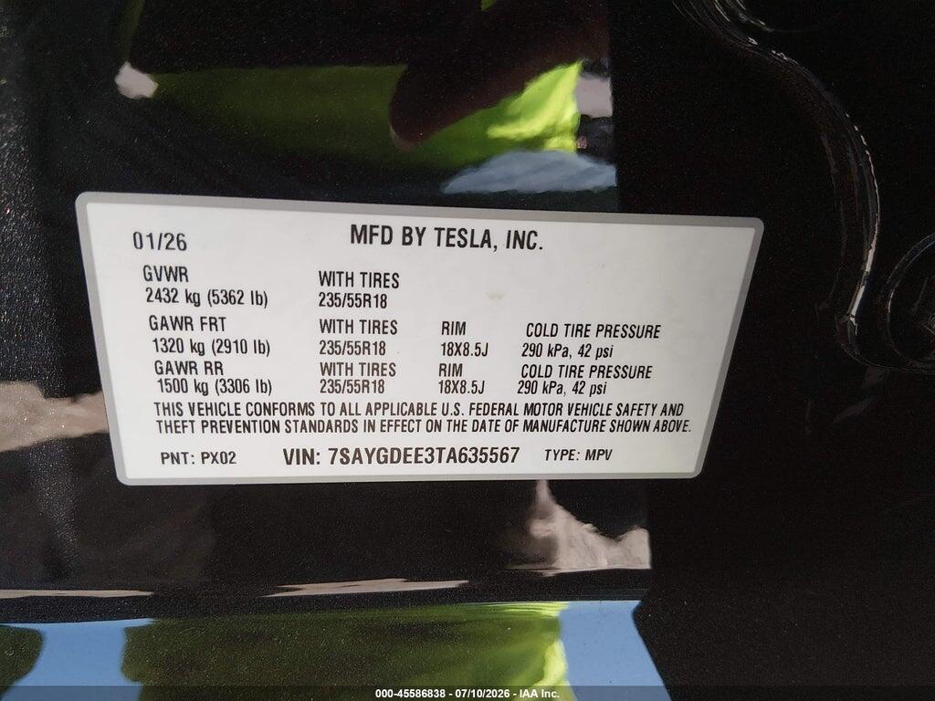 7SAYGDEE3TA635567 2026 TESLA MODEL Y photo no. 9