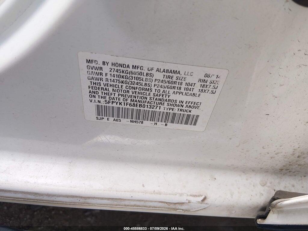 5FPYK1F68EB013271 2014 HONDA RIDGELINE photo no. 9