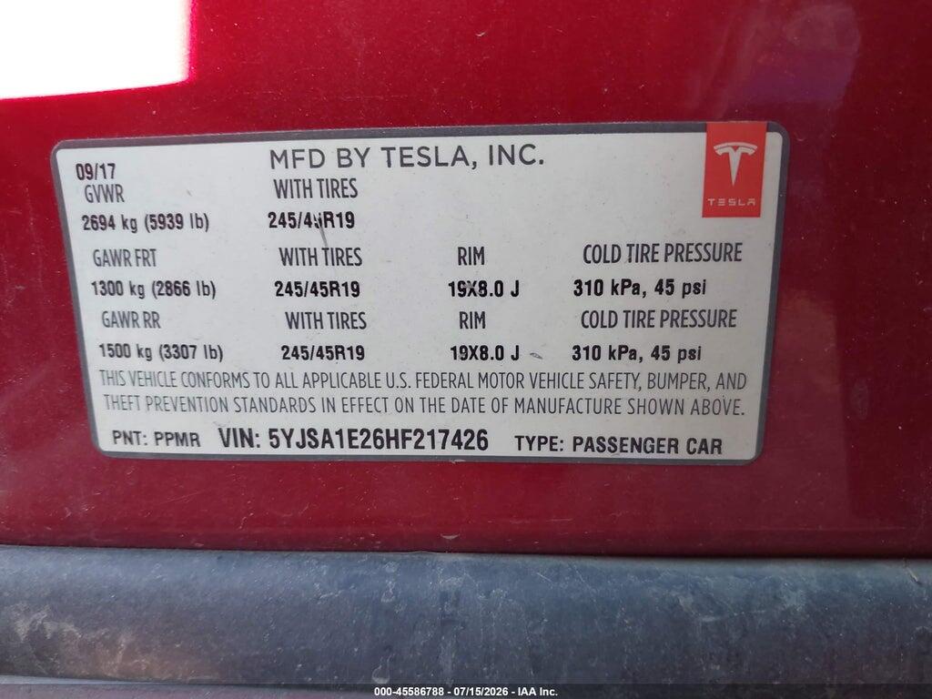 5YJSA1E26HF217426 2017 TESLA MODEL S photo no. 9