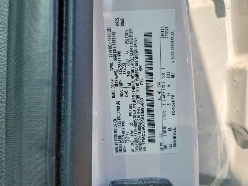 1FMCU9GD3KUB96683 2019 FORD ESCAPE photo no. 12
