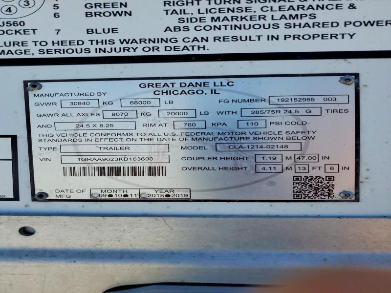 1GRAA9623KB163690 2019 GREAT DANE TRAILERS TRAILER photo no. 8