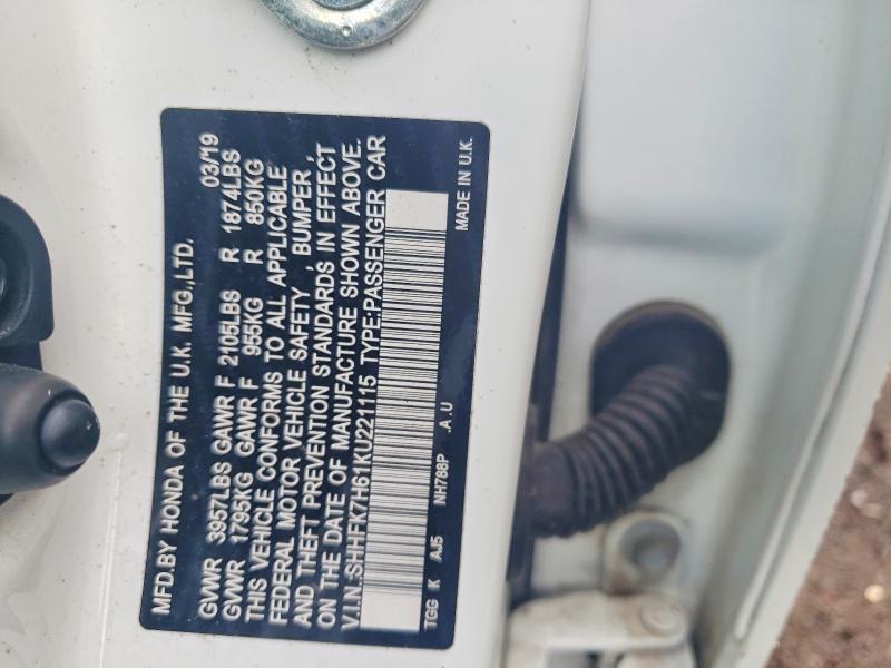 SHHFK7H61KU221115 2019 HONDA CIVIC photo no. 12