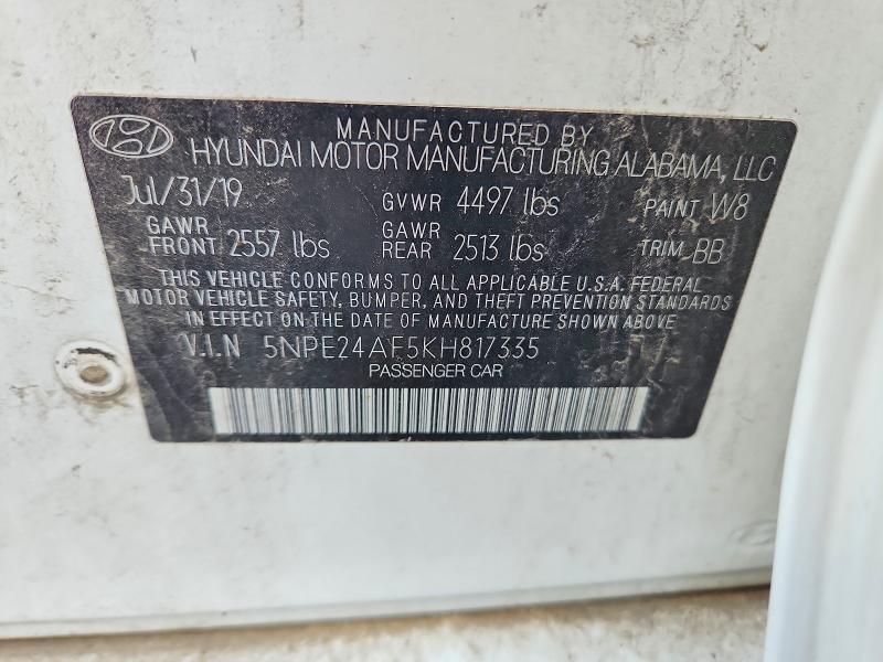 5NPE24AF5KH817335 2019 HYUNDAI SONATA photo no. 12