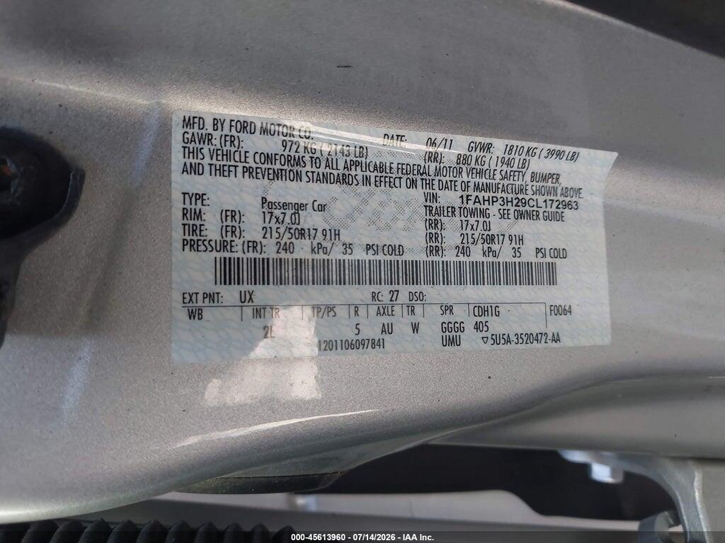 1FAHP3H29CL172963 2012 FORD FOCUS photo no. 9