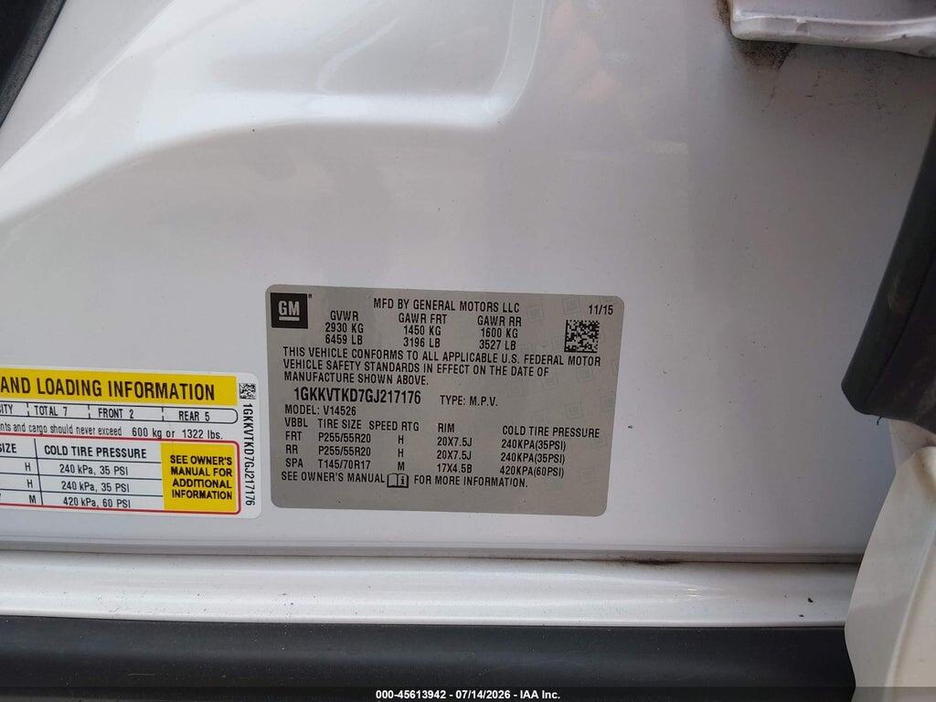 1GKKVTKD7GJ217176 2016 GMC ACADIA photo no. 9
