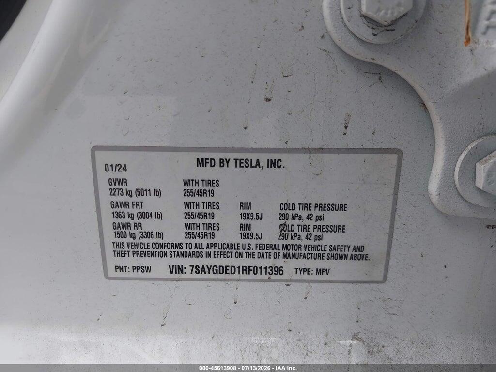 7SAYGDED1RF011396 2024 TESLA MODEL Y photo no. 9