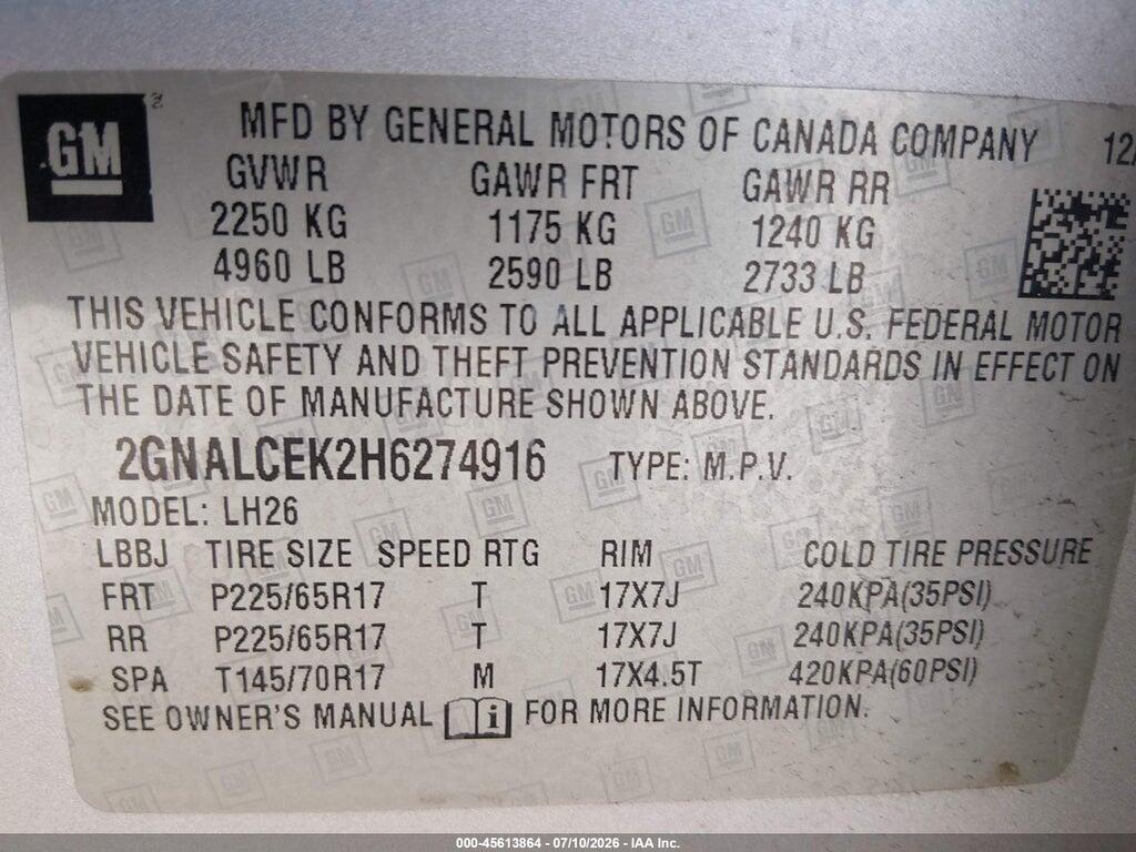 2GNALCEK2H6274916 2017 CHEVROLET EQUINOX photo no. 9