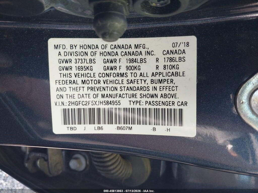 2HGFC2F5XJH584955 2018 HONDA CIVIC photo no. 9