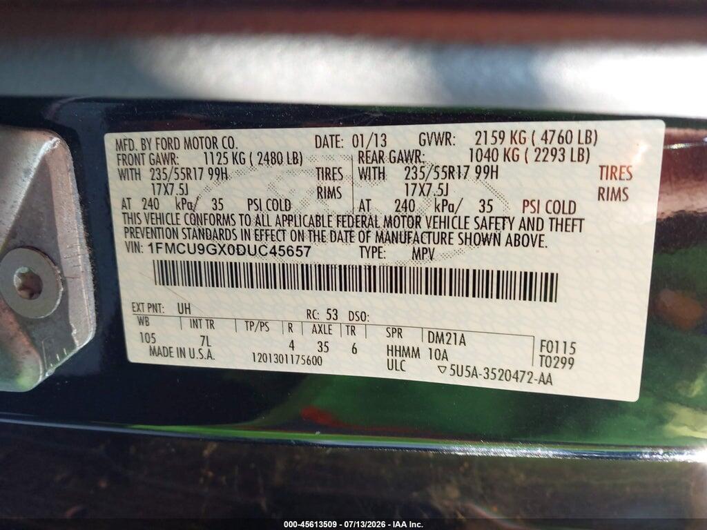 1FMCU9GX0DUC45657 2013 FORD ESCAPE photo no. 9