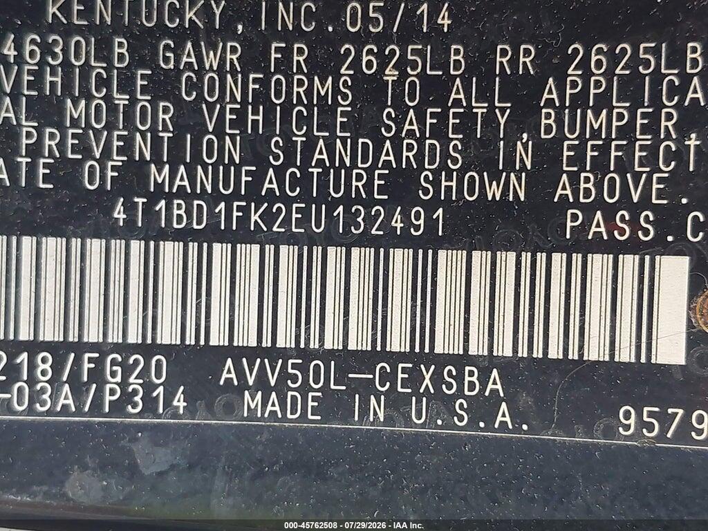 4T1BD1FK2EU132491 2014 TOYOTA CAMRY HYBRID photo no. 9