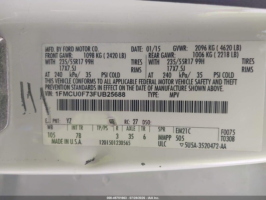1FMCU0F73FUB25688 2015 FORD ESCAPE photo no. 9