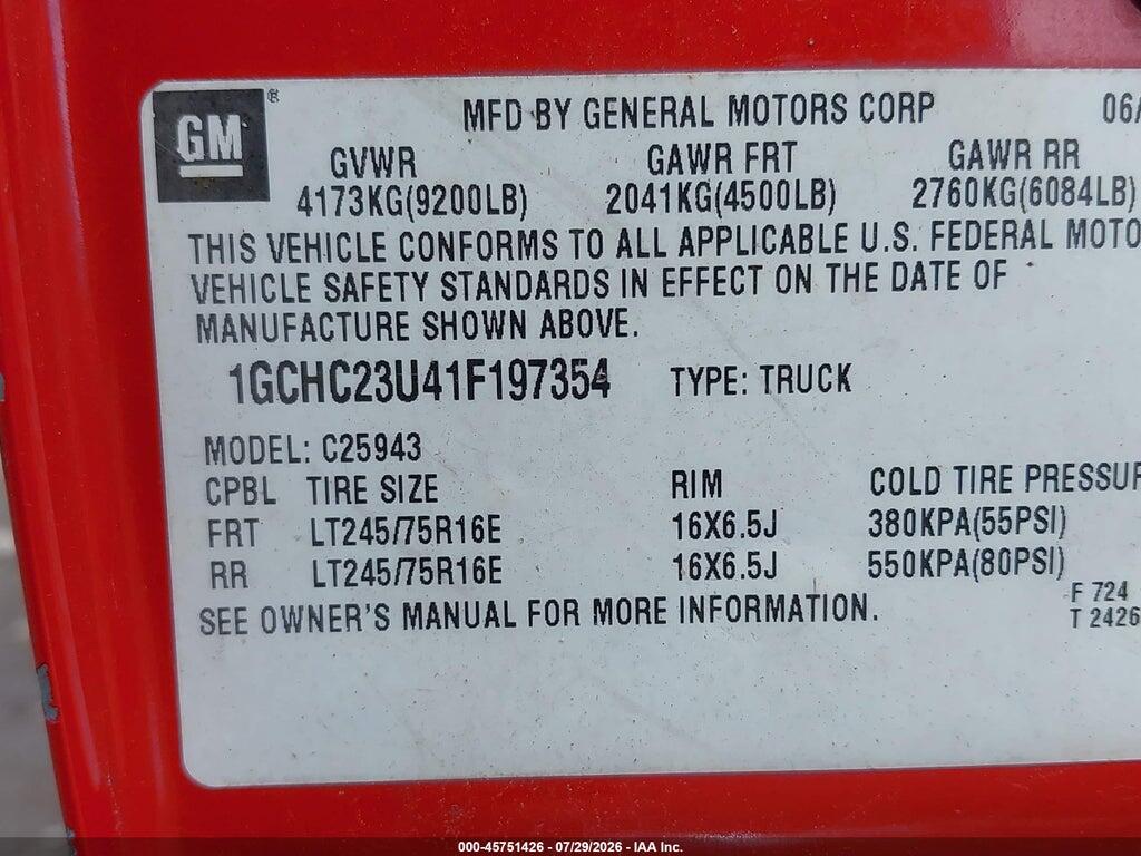 1GCHC23U41F197354 2001 CHEVROLET SILVERADO 2500HD photo no. 9