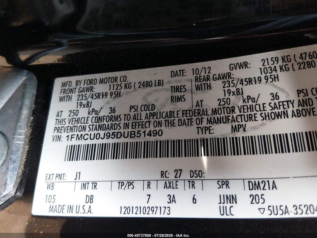 1FMCU0J95DUB51490 2013 FORD ESCAPE photo no. 9