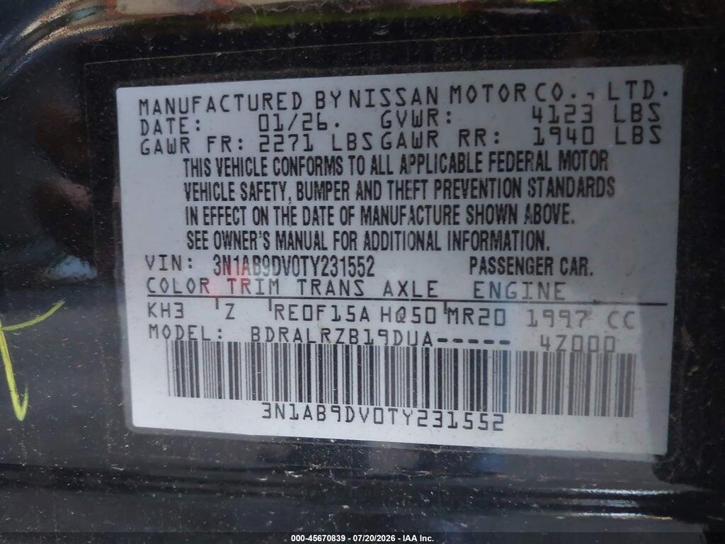 3N1AB9DV0TY231552 2026 NISSAN SENTRA photo no. 9