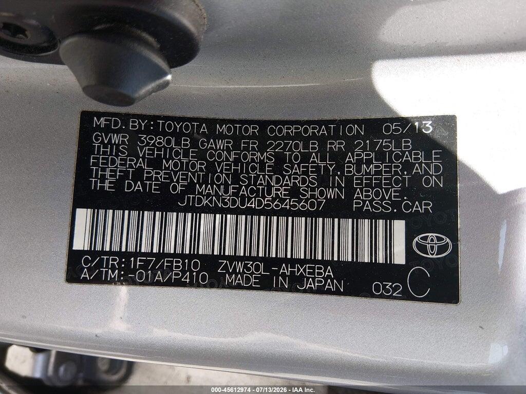 JTDKN3DU4D5645607 2013 TOYOTA PRIUS photo no. 9