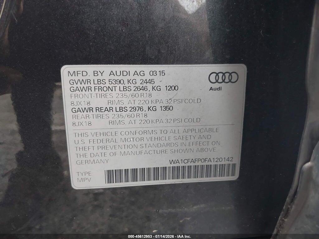 WA1CFAFP0FA120142 2015 AUDI Q5 photo no. 9