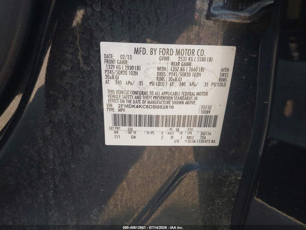 2FMDK4KC8DBB82816 2013 FORD EDGE photo no. 9