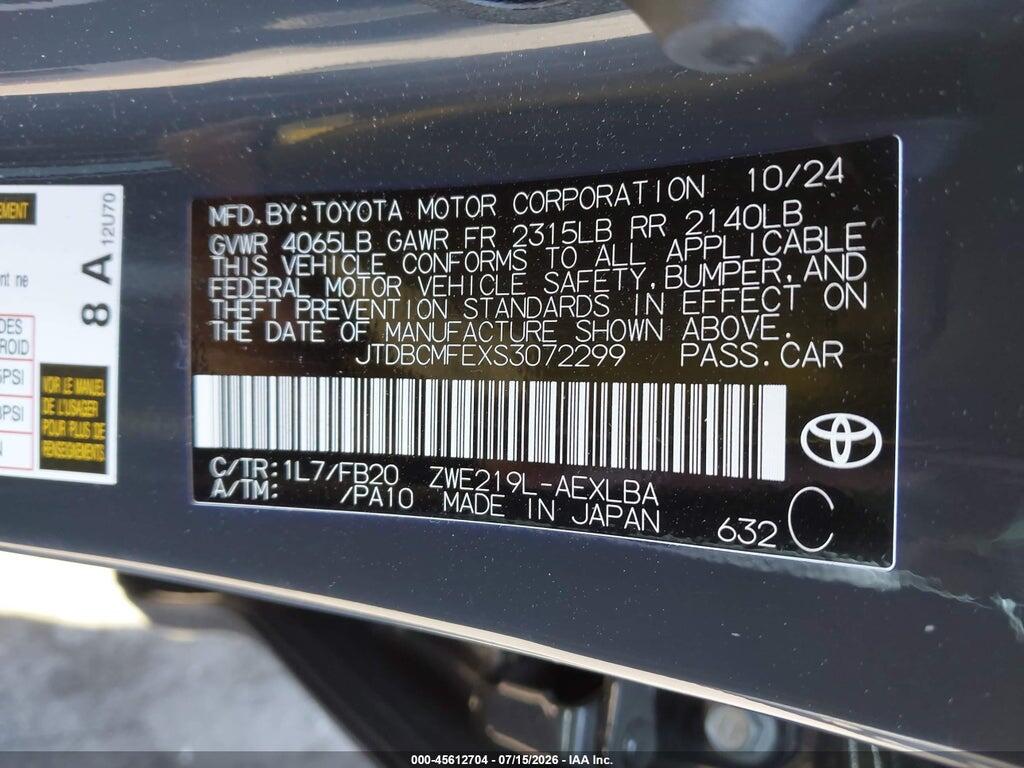 JTDBCMFEXS3072299 2025 TOYOTA COROLLA photo no. 9
