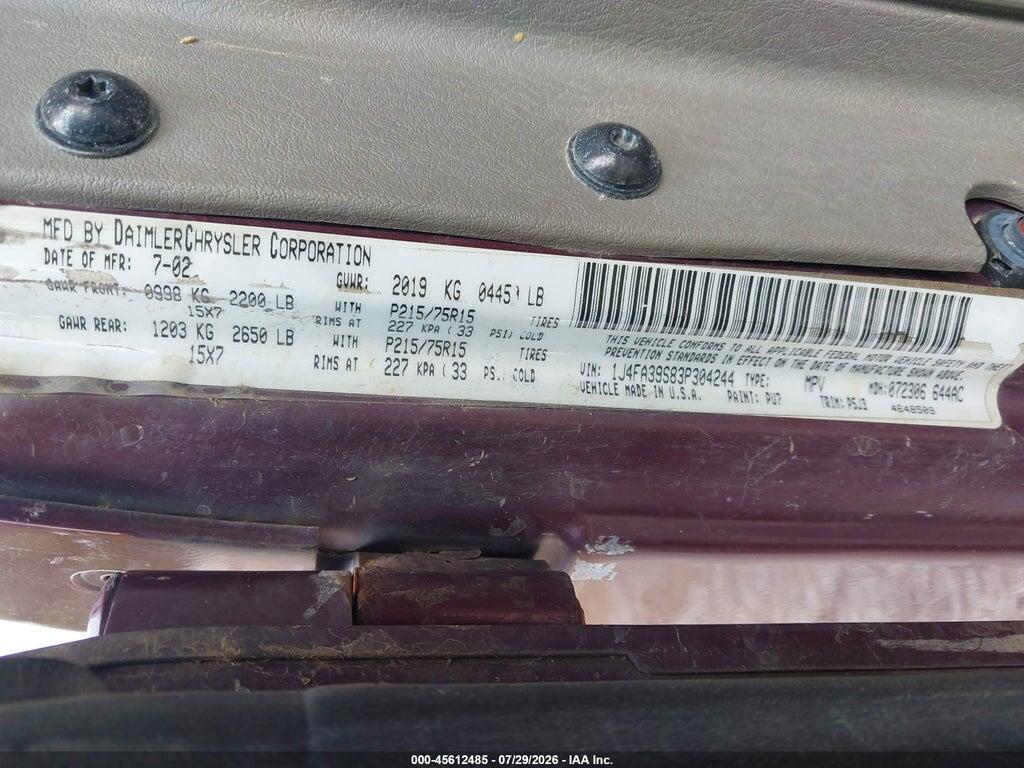 1J4FA39S83P304244 2003 JEEP WRANGLER photo no. 9