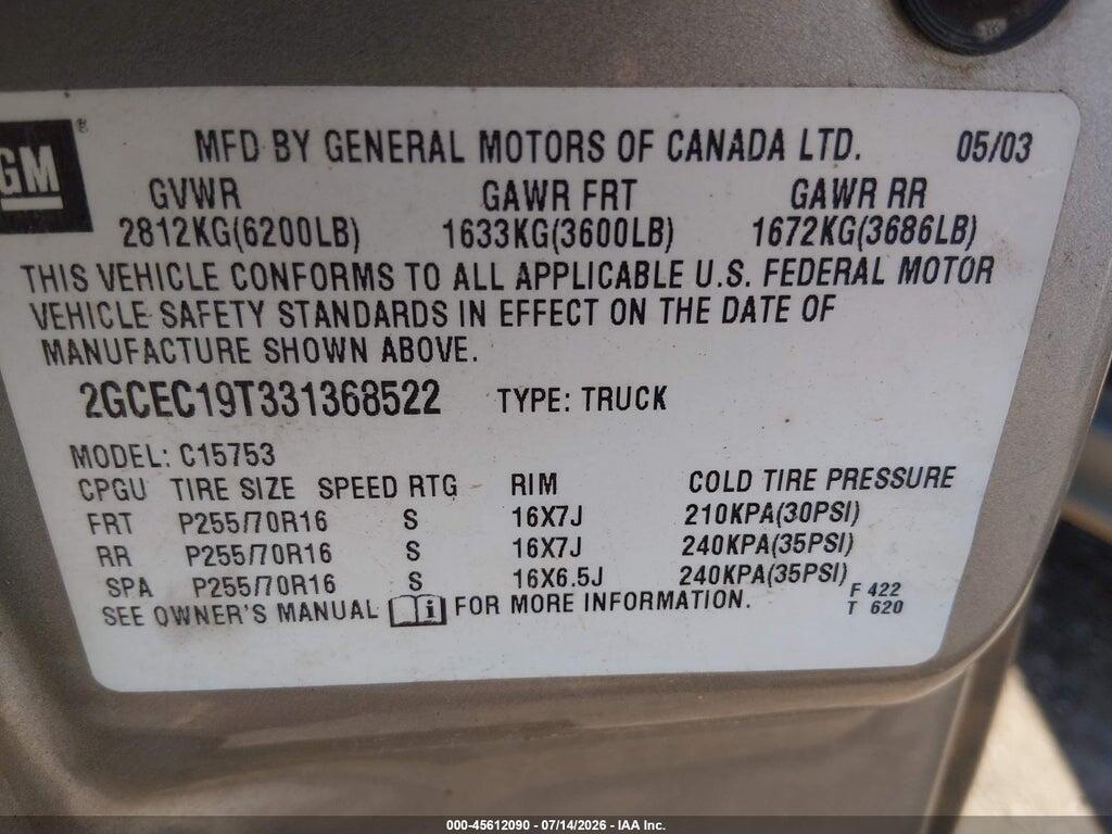 2GCEC19T331368522 2003 CHEVROLET SILVERADO 1500 photo no. 9