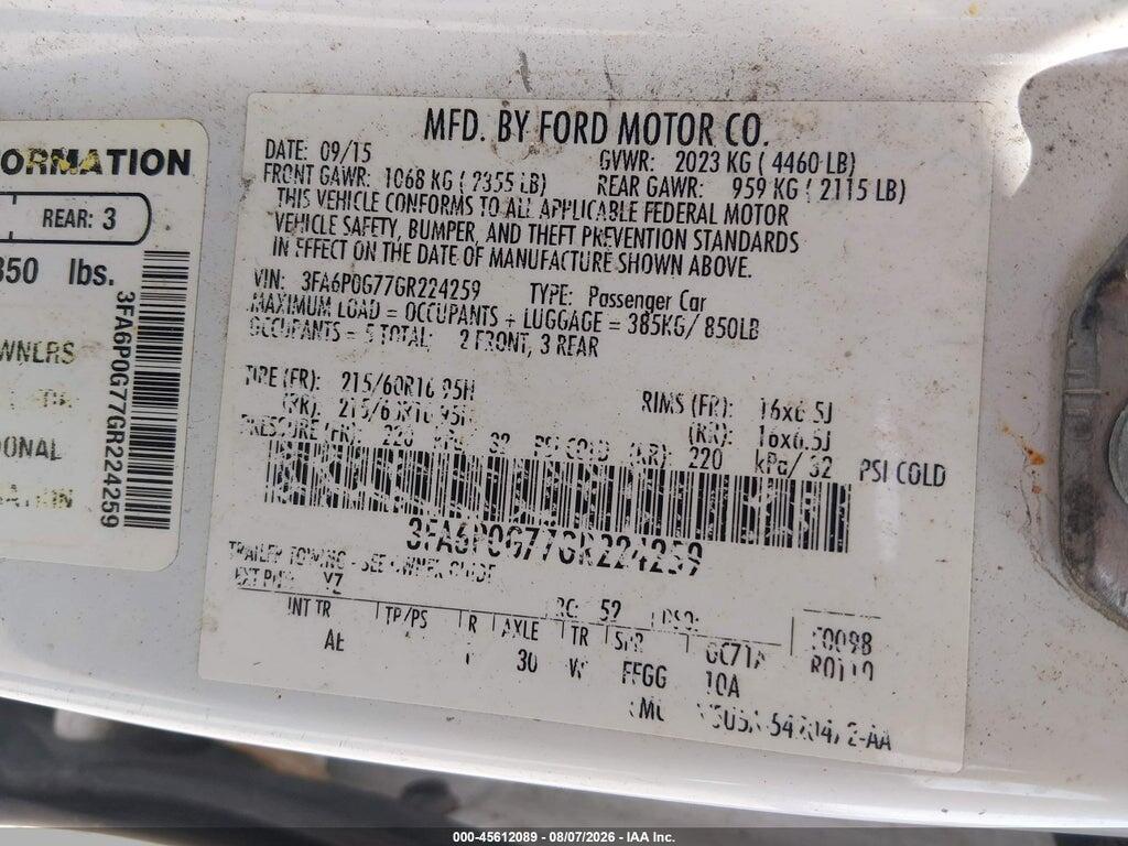 3FA6P0G77GR224259 2016 FORD FUSION photo no. 9