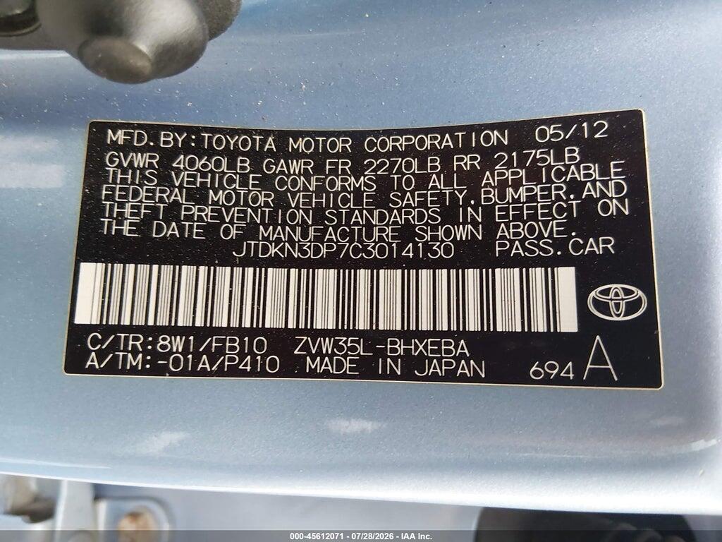 JTDKN3DP7C3014130 2012 TOYOTA PRIUS PLUG-IN photo no. 9