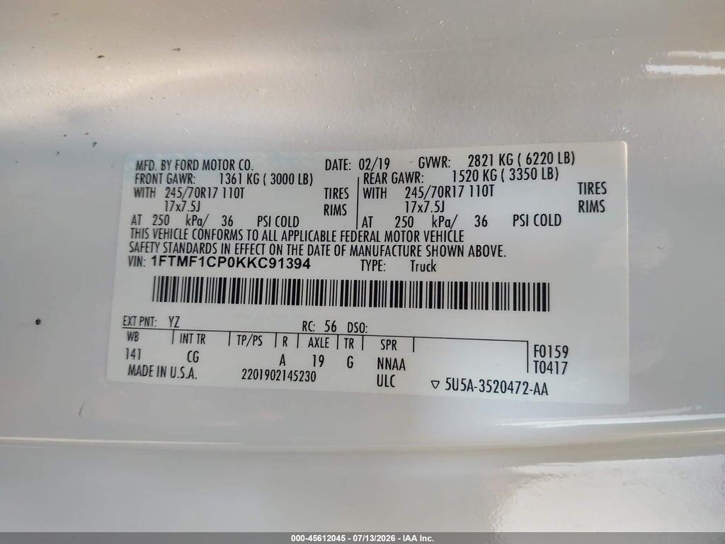 1FTMF1CP0KKC91394 2019 FORD F-150 photo no. 9