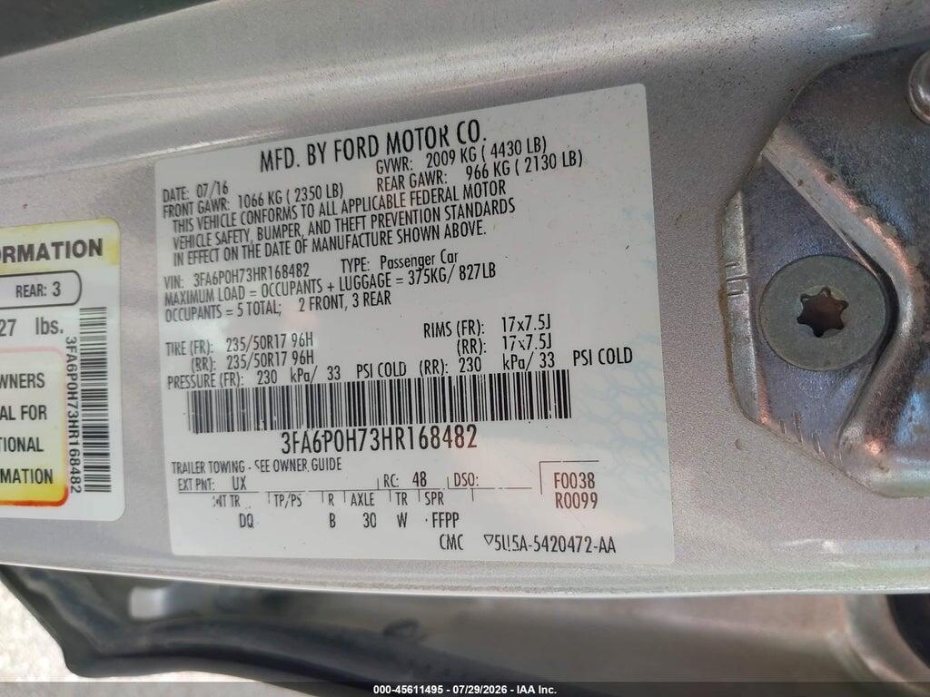 3FA6P0H73HR168482 2017 FORD FUSION photo no. 9