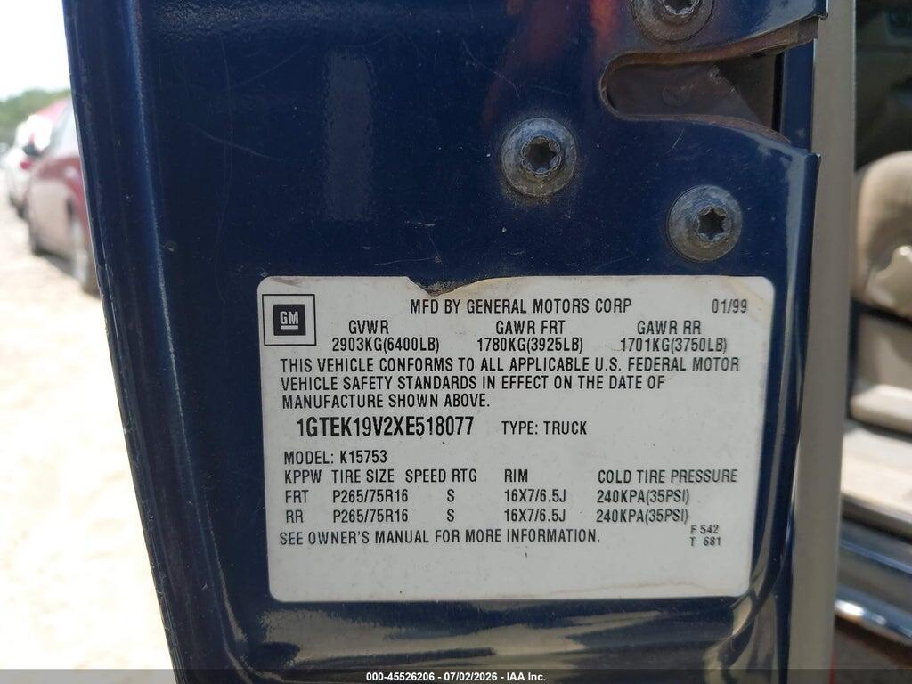 1GTEK19V2XE518077 1999 GMC NEW SIERRA 1500 photo no. 9