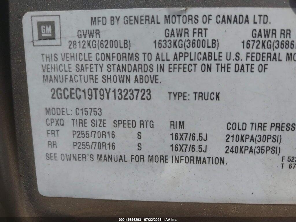 2GCEC19T9Y1323723 2000 CHEVROLET SILVERADO 1500 photo no. 9