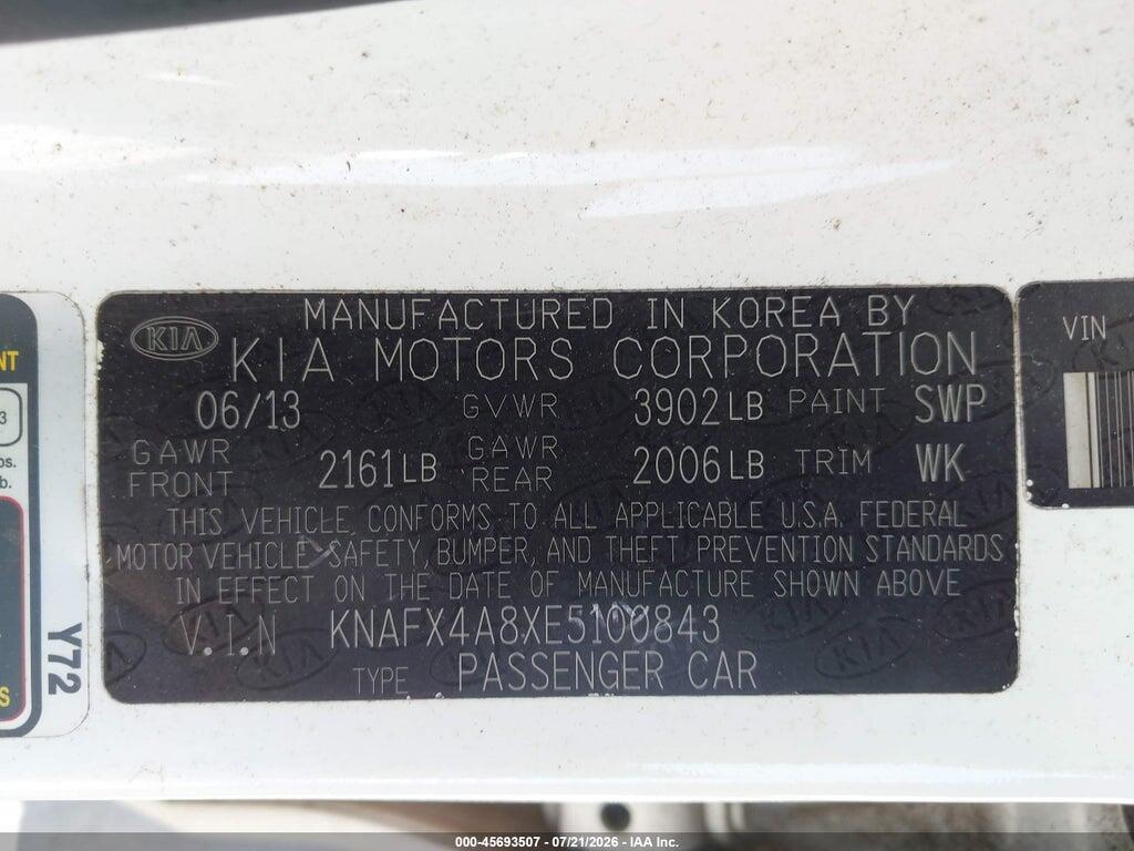 KNAFX4A8XE5100843 2014 KIA FORTE photo no. 9
