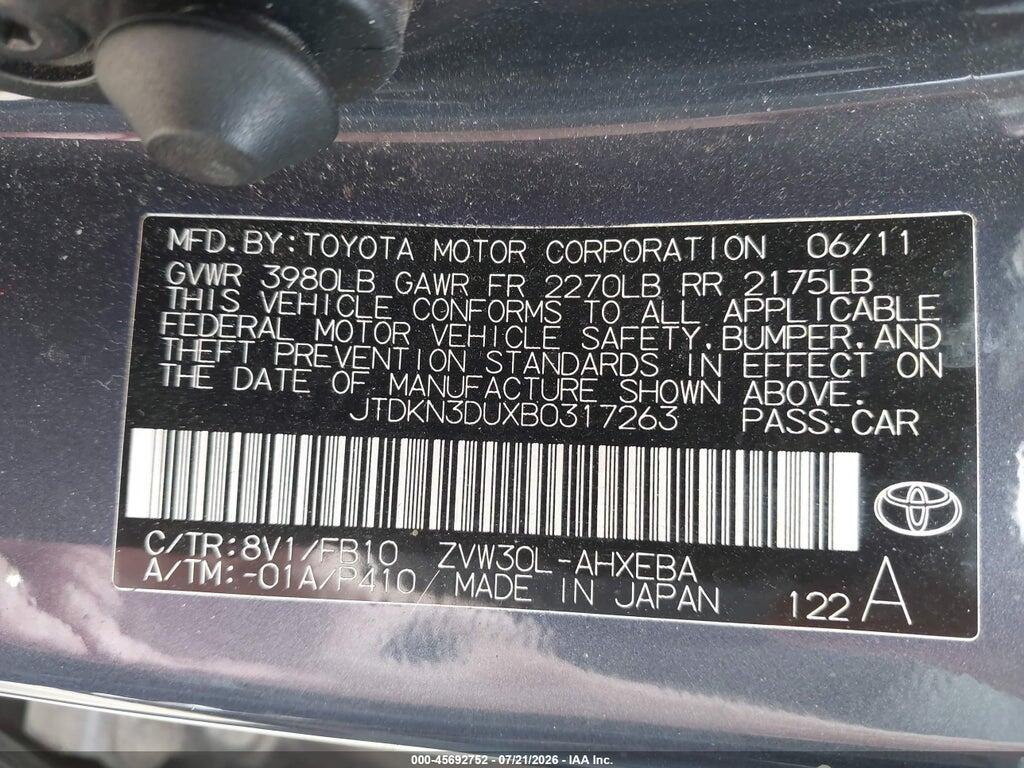 JTDKN3DUXB0317263 2011 TOYOTA PRIUS photo no. 9