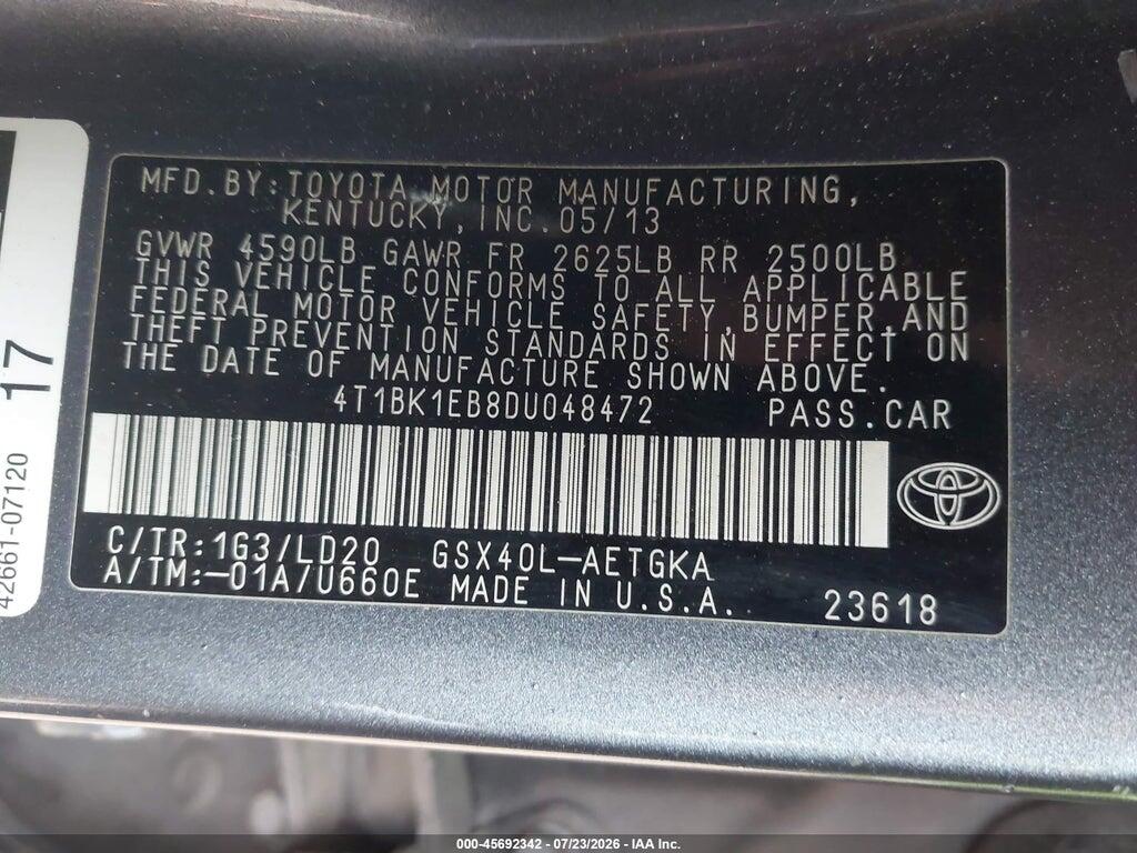 4T1BK1EB8DU048472 2013 TOYOTA AVALON photo no. 9