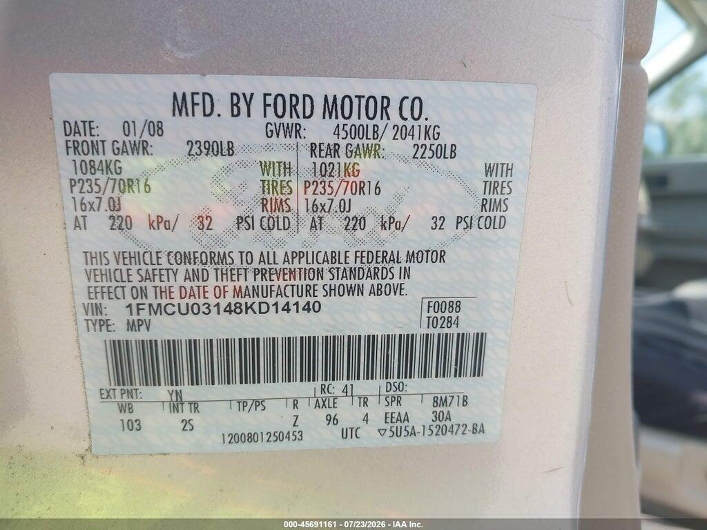 1FMCU03148KD14140 2008 FORD ESCAPE photo no. 9