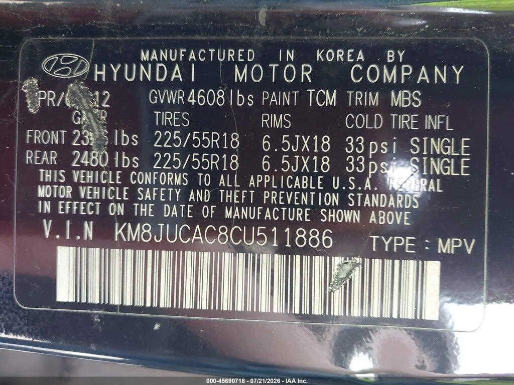 KM8JUCAC8CU511886 2012 HYUNDAI TUCSON photo no. 9