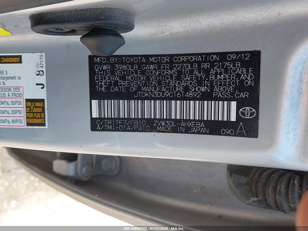 JTDKN3DU9C1614892 2012 TOYOTA PRIUS photo no. 9