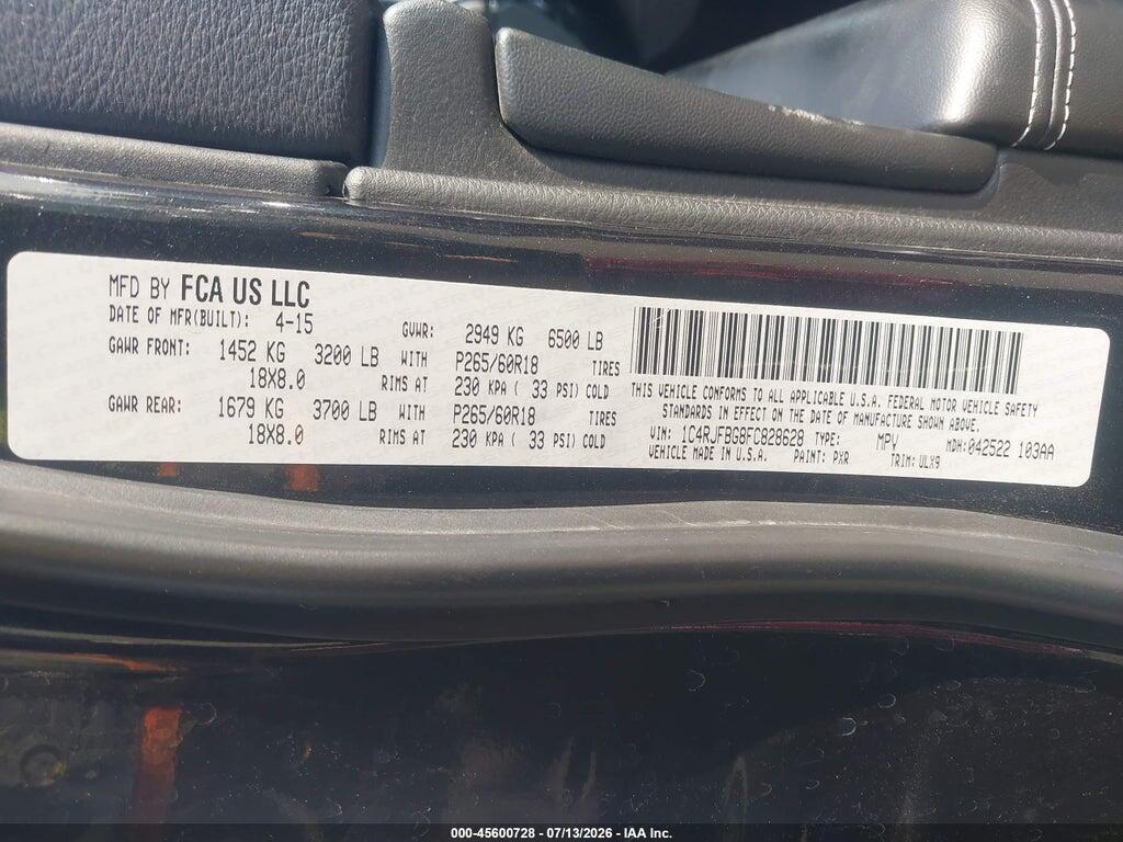 1C4RJFBG8FC828628 2015 JEEP GRAND CHEROKEE photo no. 9