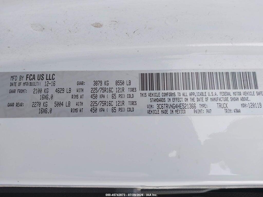 3C6TRVNG4HE521366 2017 RAM PROMASTER 1500 photo no. 9