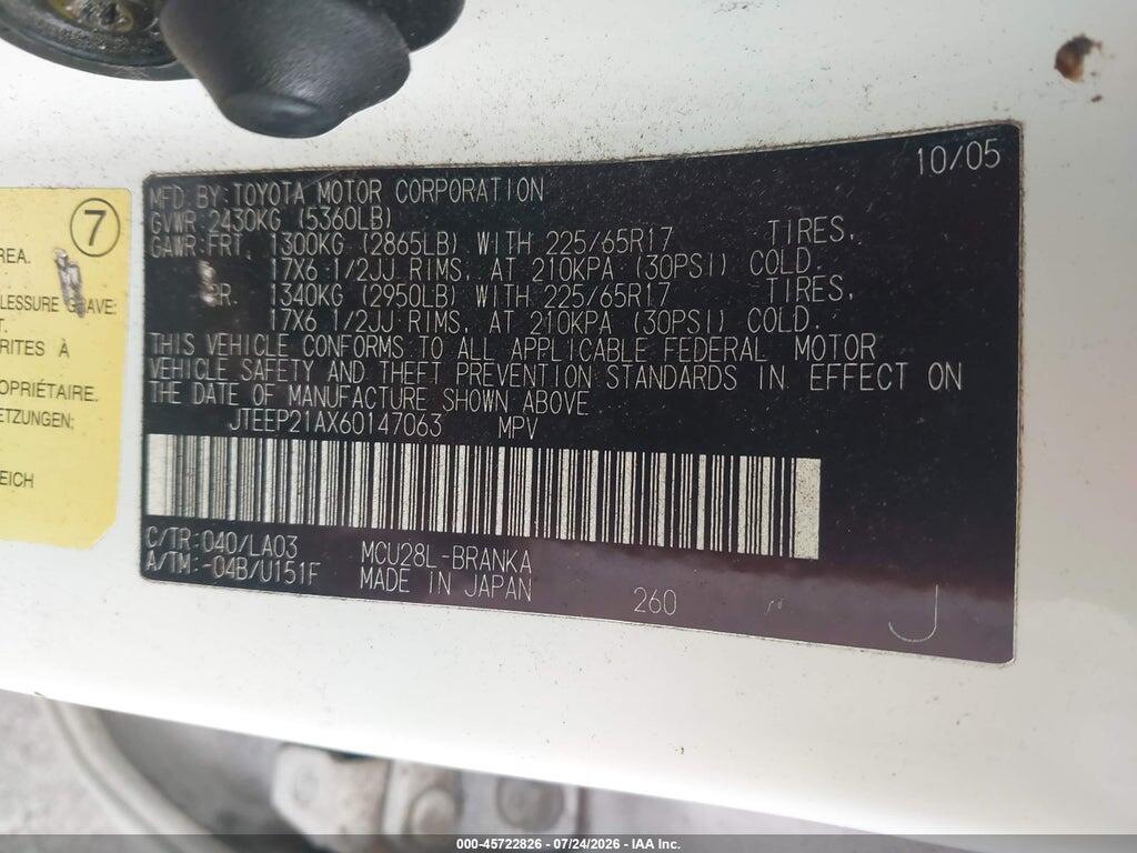 JTEEP21AX60147063 2006 TOYOTA HIGHLANDER photo no. 9