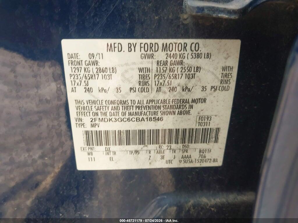 2FMDK3GC6CBA18546 2012 FORD EDGE photo no. 9