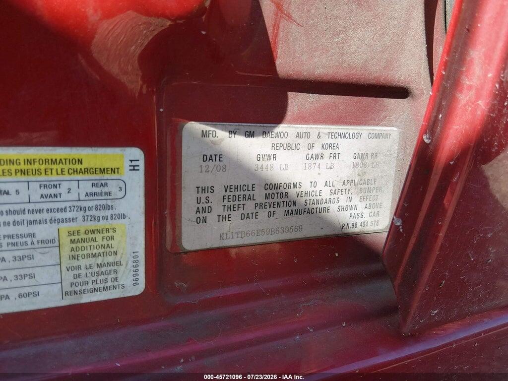KL1TD66E59B639569 2009 CHEVROLET AVEO photo no. 9