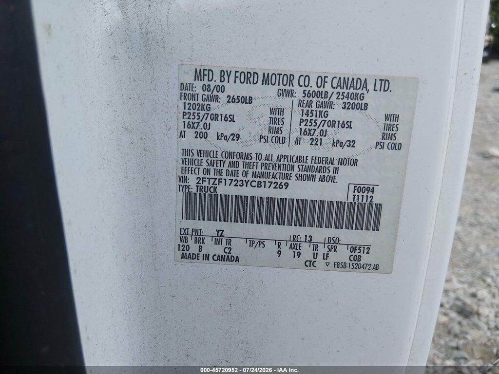 2FTZF1723YCB17269 2000 FORD F-150 photo no. 9