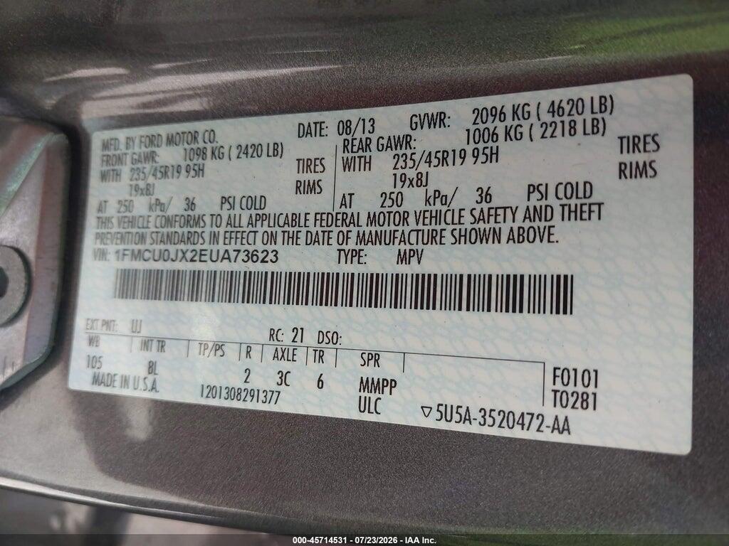 1FMCU0JX2EUA73623 2014 FORD ESCAPE photo no. 9
