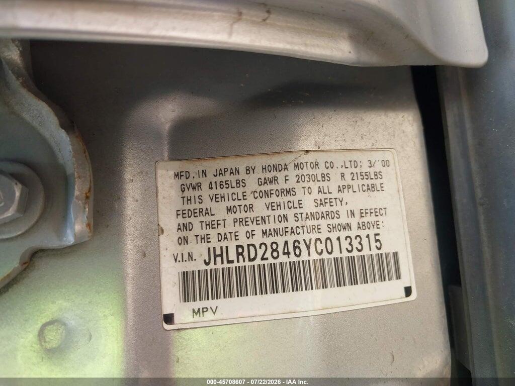 JHLRD2846YC013315 2000 HONDA CR-V photo no. 9