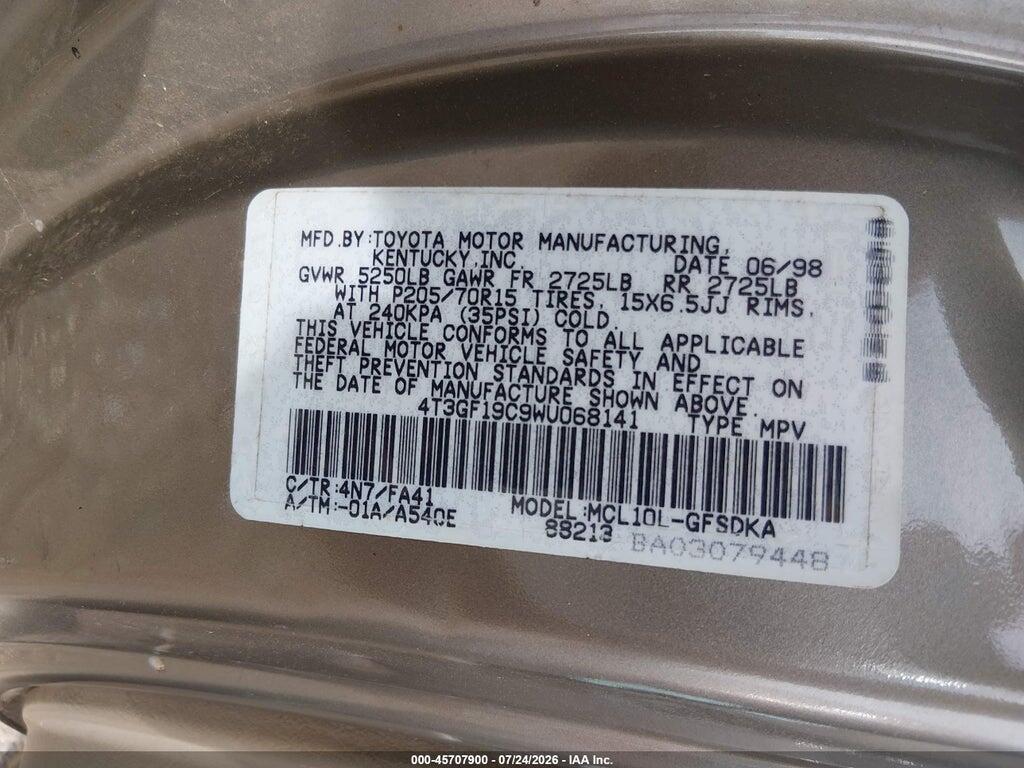 4T3GF19C9WU068141 1998 TOYOTA SIENNA photo no. 9