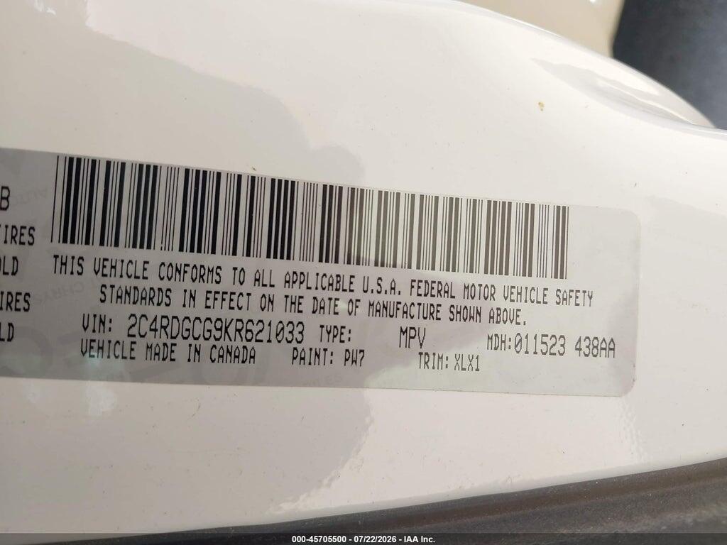 2C4RDGCG9KR621033 2019 DODGE GRAND CARAVAN photo no. 9