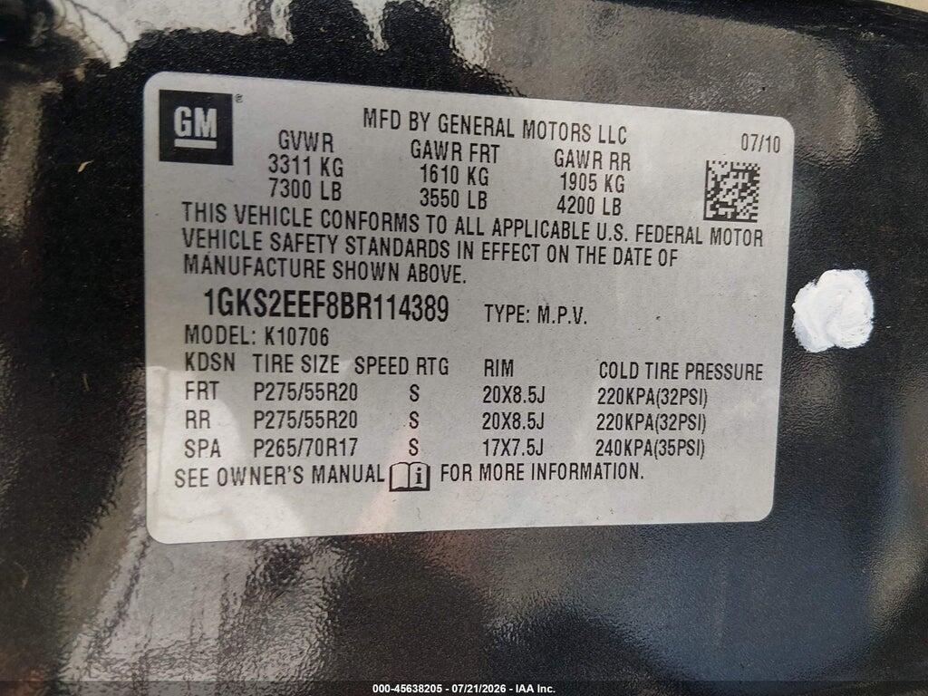 1GKS2EEF8BR114389 2011 GMC YUKON photo no. 9