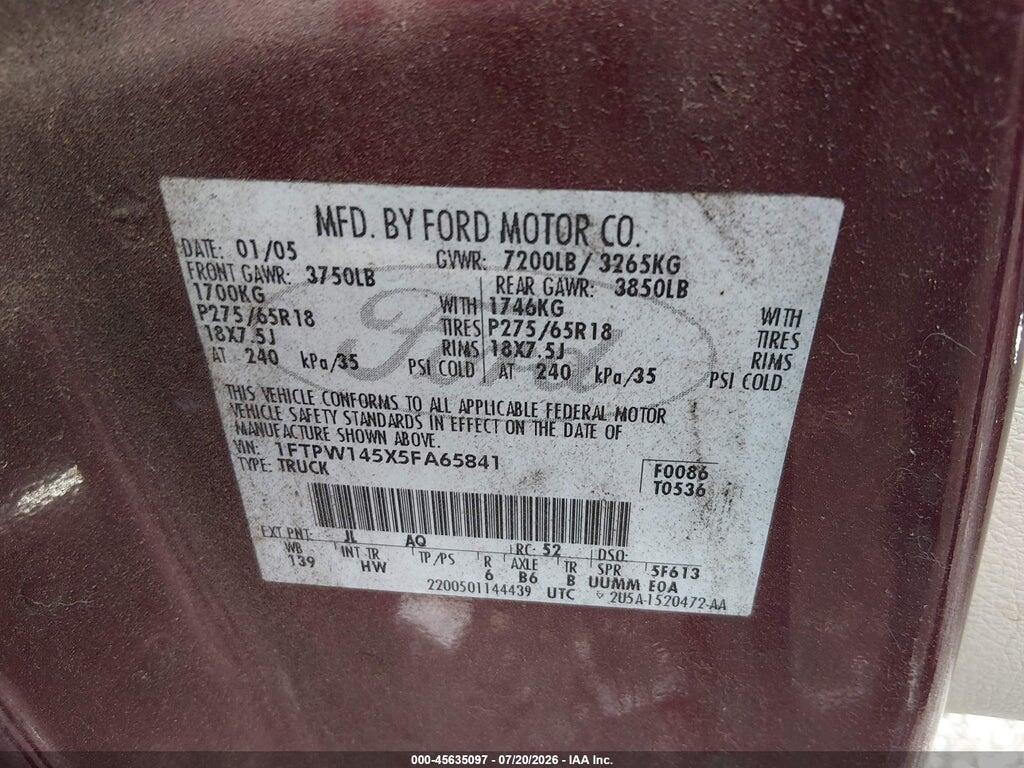 1FTPW145X5FA65841 2005 FORD F-150 photo no. 9