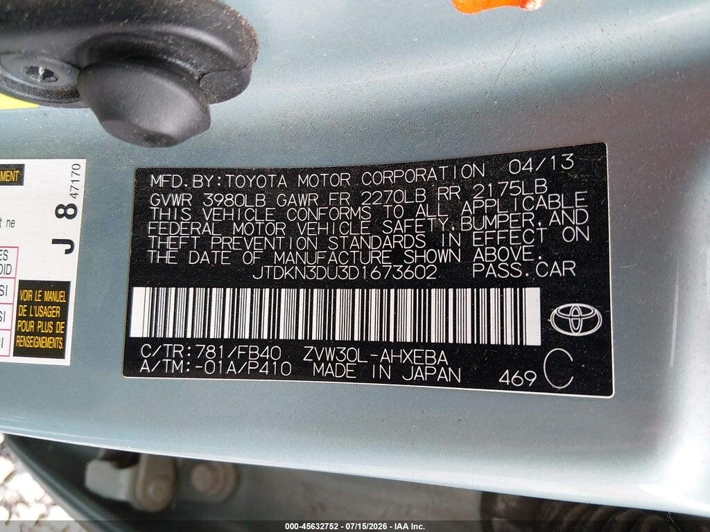 JTDKN3DU3D1673602 2013 TOYOTA PRIUS photo no. 9