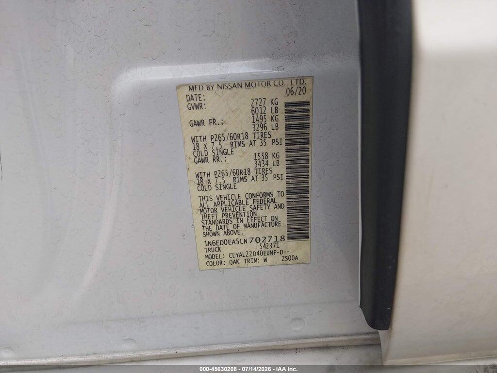1N6ED0EA5LN702718 2020 NISSAN FRONTIER photo no. 9